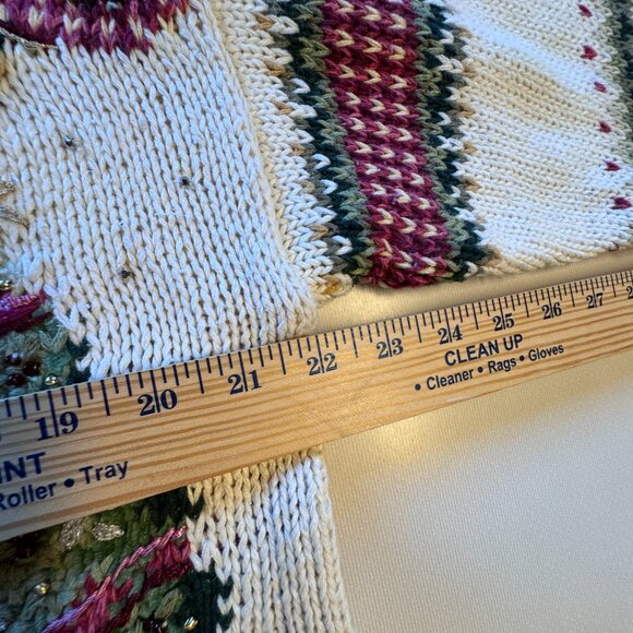 VTG Tiara International Xmas Cardigan Sweater Cream Print Embroidered Xmas Trees - Picture 8 of 9